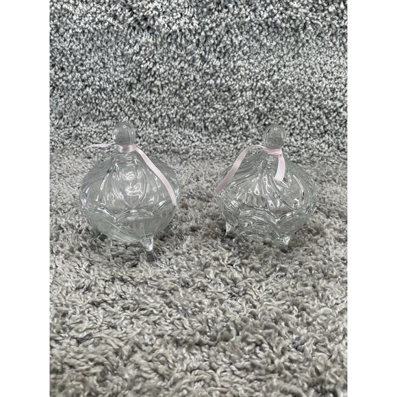 2pk Vintage 3 Legged Crystal Glass 4 Inch Lidded Candy Dish Home Decor Any Room - Picture 1 of 8